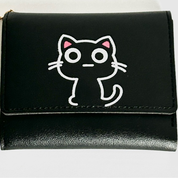 🌸Super Cute Cat/Kitten Wallet. Black w/ White Cat & Paw Charm - Picture 3 of 9